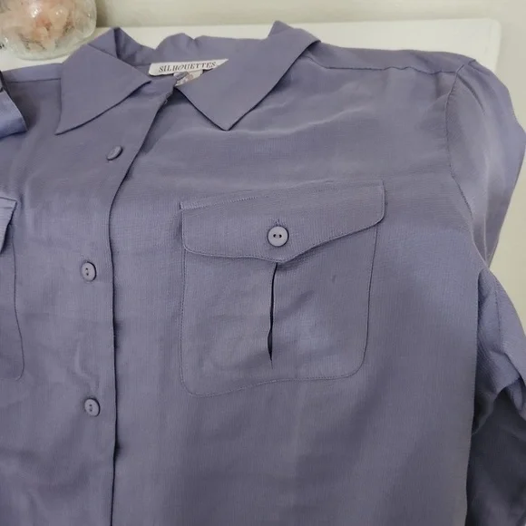 100% Silk Button Down Blouse 1X Purple   office lagenlook career Party - Picture 2 of 9